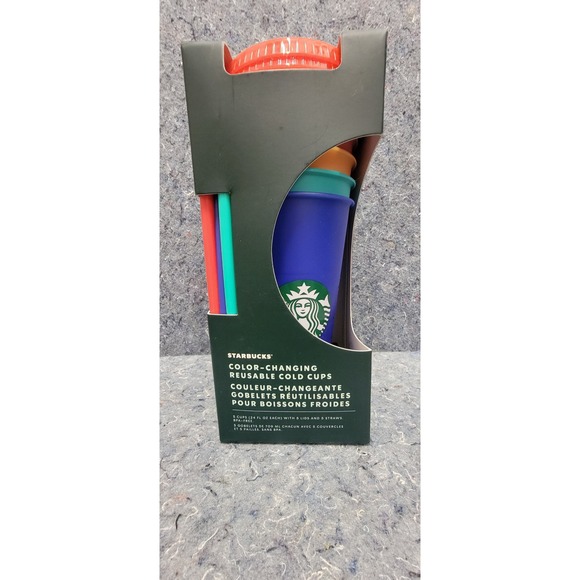 Starbucks Other - Starbuck's Color Changing Reusable Cold Cups 24oz 5 Cups w/Straws‎